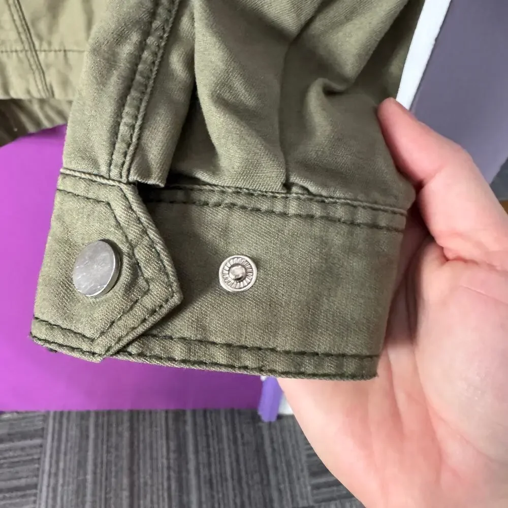 H&M Olive Green Utility Jacket Womens US 4 Hooded Drawstring Military Jacket